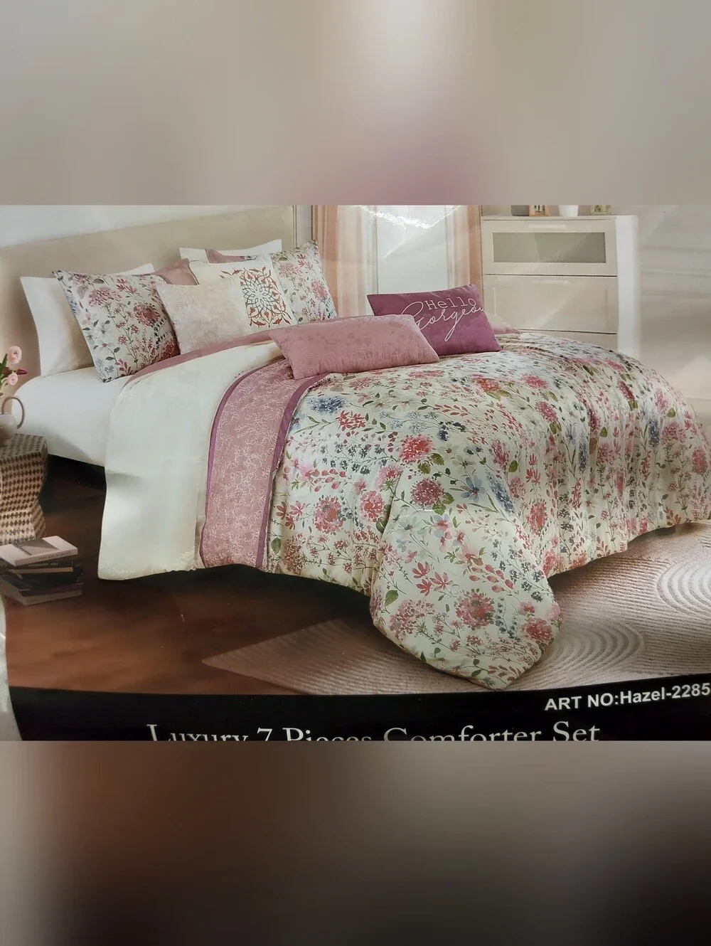 Floral Pink 7-Piece Comforter Set - Elegant Home Bedding